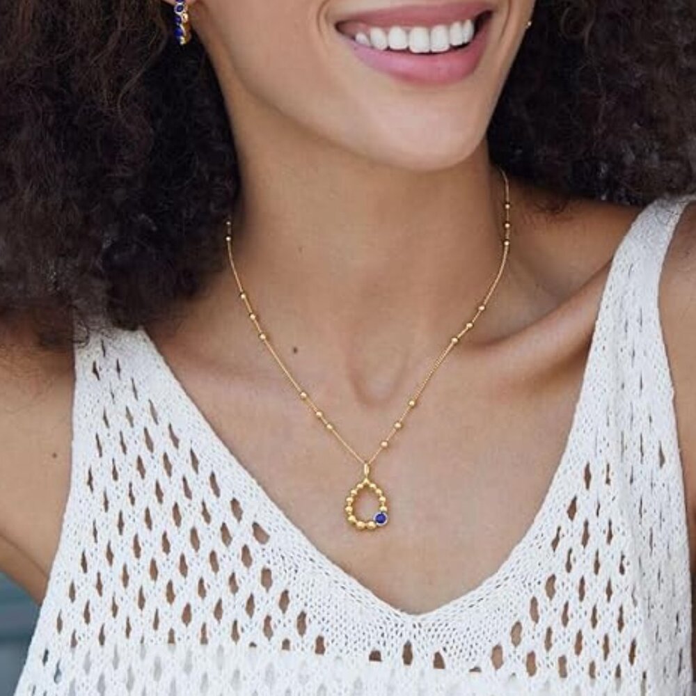 Neiman Marcus 18k Gold Plated Lapis Lazuli Teardrop Pendant Necklace